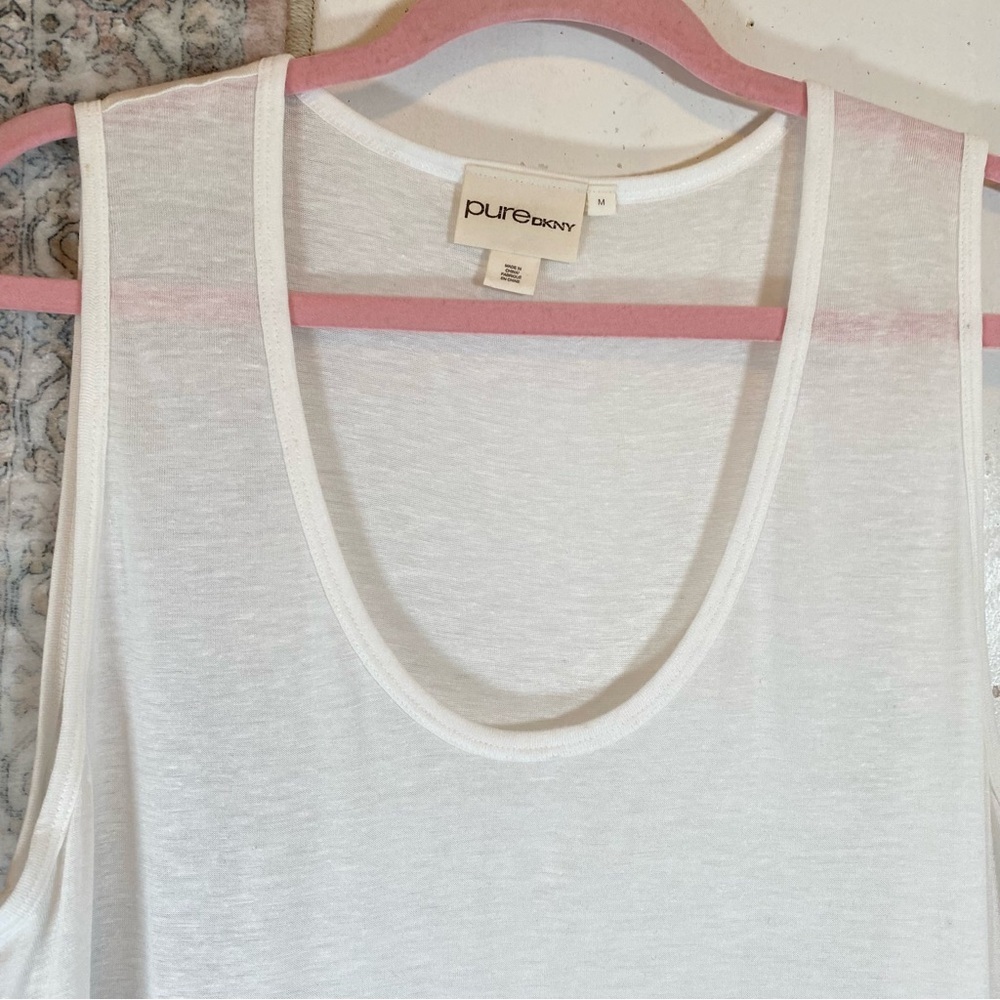 PURE DKNY Women’s Linen Blend Tank Tunic Top Shark-bite Hem White M - Picture 3 of 6